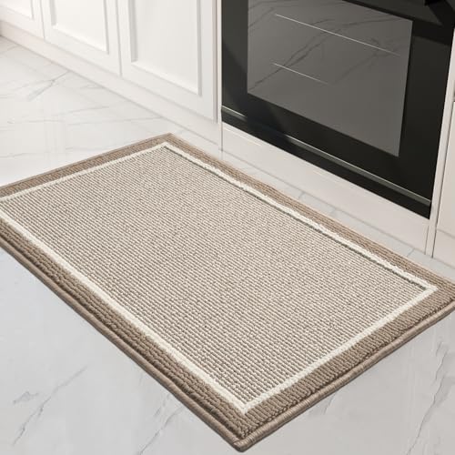 PADOOR Kitchen-Mats for Floor 100% Polypropylene Kitchen Rugs Non Slip Washable, Durable Dirt Resist TPR Backed Kitchen Floor Mat, 20"x32", Beige 20"x