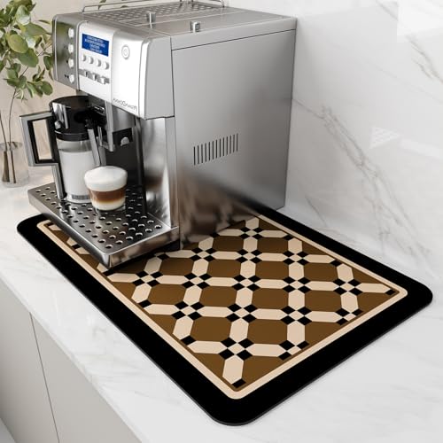 AMOAMI Coffee Mat Hide Stain Rubber Backed Absorbent Dish Drying Mat for Kitchen Counter - Fits Under Coffee Maker or Machine - 16X24 CAMEL 16"X24"