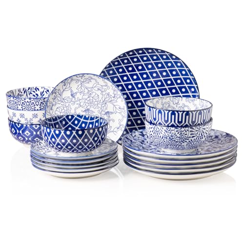 Sweejar 18 Pieces Ceramic Dinnerware Sets, Handmade Plates and Bowls Sets, Highly Scratch Resistant Dishes Set for Kitchen,Porcelain Dishwasher & Micr