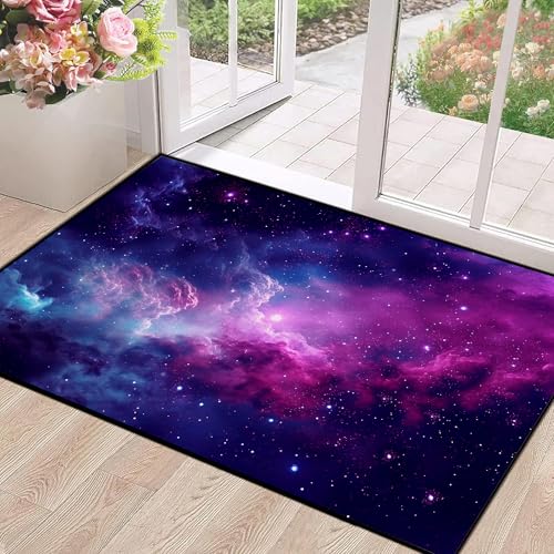 Purple Galaxy Rug Space Rugs Colorful Throw Rug Non-Slip Sun and Cloud Carpet Doormats for Living Room Bedroom Apartment Dorm Floor Mat 47 in X 31 in