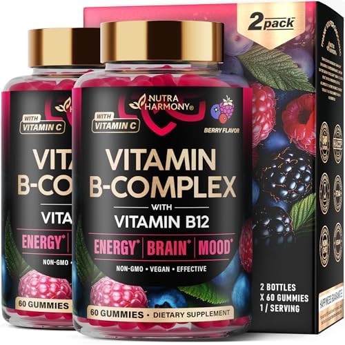 Vitamin B-Complex Gummies for Women & Men - Vitamin B12, B1, B2, B3, B5, B6, B7 & B9 - B Complex with Vitamin C & Choline - Energy, Brain & Mood - Nat