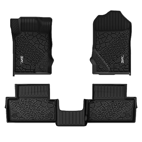 3W Floor Mats Fit for 2021 2022 2023 2024 2025 Ford Bronco 2 Door All Weather TPE Car Accessories Custom Fit Floor Liner 1st and 2nd Row Car Mats, Bla