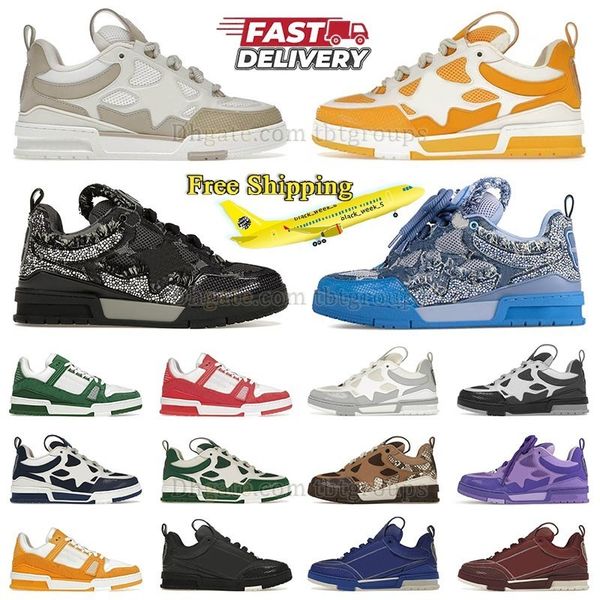 Free Shipping Casual Shoes Snakeskin Skate Runners Sneakers Dermis Embossed Leather Skates Designer Low Platform Virgil Maxi Mens Womens Bla