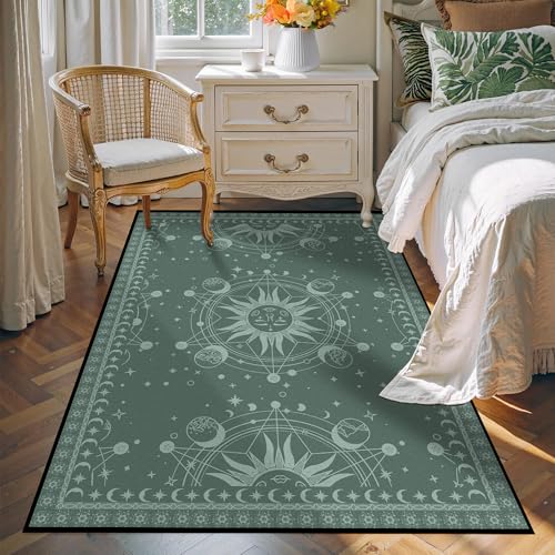 Large Sun and Moon Rug Boho Celestial Area Rugs for Bedroom Dorm Living Room Bohemian Occult Crescent Solar Stars Galaxy Floor Mat Pad Doormat Carpet,