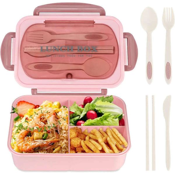 Compartments 1200Ml Bento 3 Kids Leakproof Box With Utensils Pink Lunch Boxes For Adults 0712 es