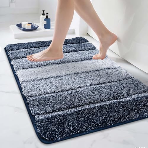 COSY HOMEER Bathroom Rugs 36"x24", Ultra Soft Absorbent Bath Mat with Non-Slip TPR Backing, Machine Washable Shaggy Rug for Bathroom Floor, Dark Blue