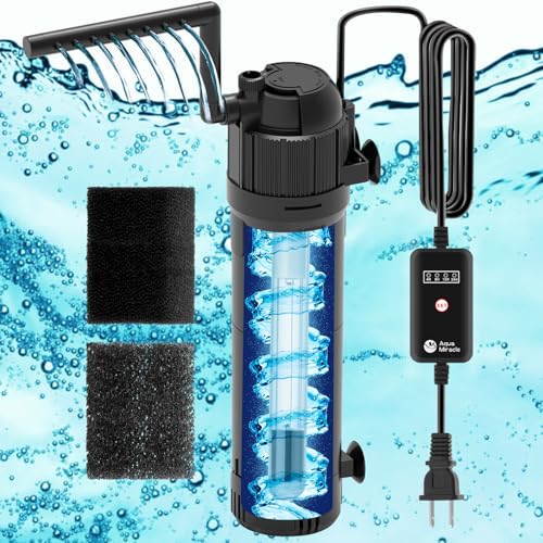 AquaMiracle Aquarium Filter for Green Water, U - V Fish Tank Filter with Timer (4-8-12-24 Hrs), Dual Mode (Aeration-Rainfall) Fish Filter for 40-120 G