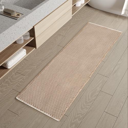 Checkered Bath Mat Runner, Super Absorbent Non Slip Bathroom Runner Rug Modern Two Tone Woven Washable Runners for Hallways Entryway Bedroom Laundry R