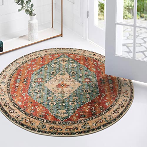 Lahome Boho Tribal Round Rugs - 3Ft Small Entryway Round Area Rug Soft Bedroom Foyer Throw Mat Washable Non-Shedding Non-Slip Sofa Nursery Bathroom Ca