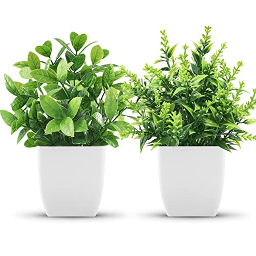Der Rose 2 Pack Fake Plants Small Faux Artificial Small Potted Plants Indoor for Room Home Office Farmhouse Bathroom Decor Green