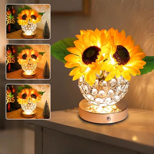 Sunflower Crystal Vase LED Lamp for Women Gifts, for Womens Mom Wife Friends Girlfriend Her Valentines Anniversary Birthday Gifts, Perfect Ideal for B