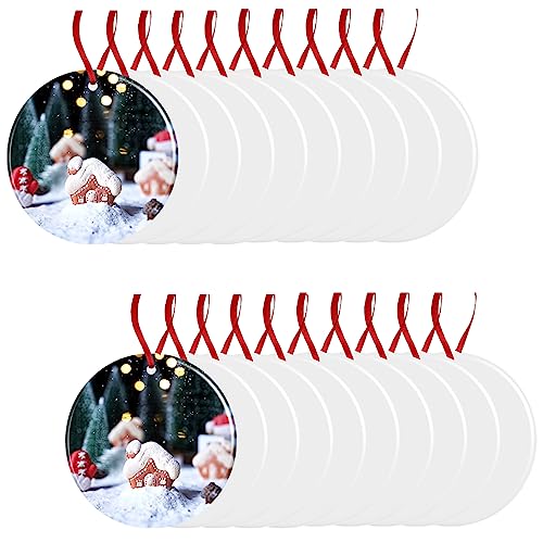 Sublimation Blank Ornaments 4 Inch 30 PCS Round Aluminium Hanging Ornament Bulk for HTV Crafting DIY and Chritsmas Tree Decoration 30 Round