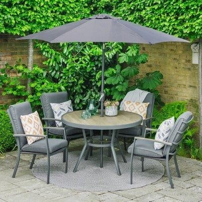 LG Outdoor Monza 4 Seat Set with High Back Armchairs and Parasol In Grey
