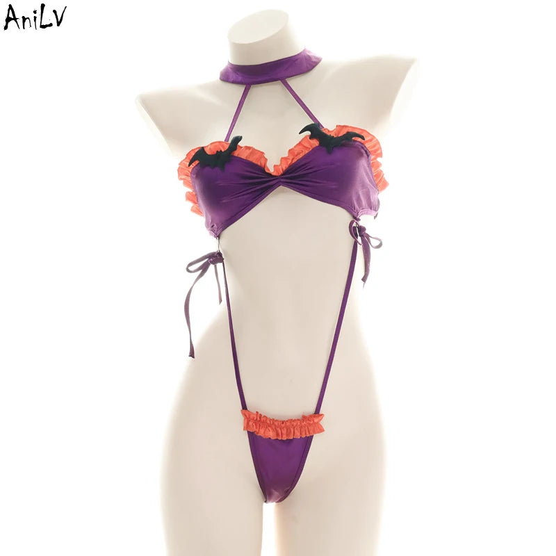 AniLV Halloween Lingerie Party Series Costume Carnival Pumpkin Bat Devil Three-point Bikini Bodysuit Pajamas Uniform Cosplay