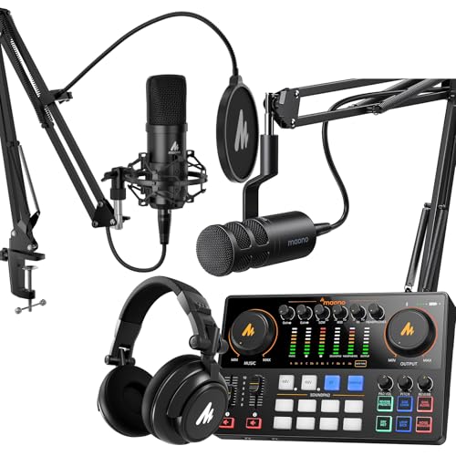 MAONO USB XLR Condenser Microphone Set: PC Computer Podcast Cardioid Metal Mic Kit with Software for Recording, Studio, Singing, YouTube (A04 Gen2+E2