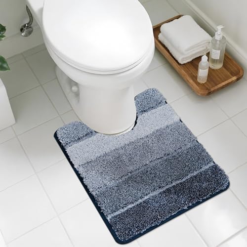 COSY HOMEER Toilet Rugs U-Shaped 24"x20", Ultra Soft Absorbent Bath Mat with Non-Slip TPR Backing, Machine Washable Shaggy Rug for Toilet, Dark Blue D