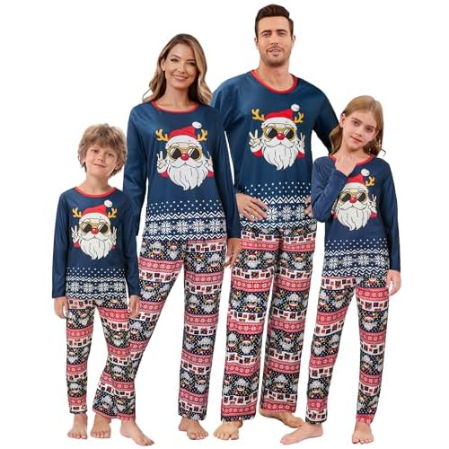 VENTELAN Family Matching Christmas Pajamas Set Holiday Santa Claus Sleepwear Xmas PJS Set for Couples and Kids Kids 2T Santa Claus
