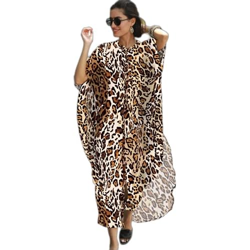 RanRui swimsuit cover up Black&White caftan caftans Women's Vneck short Sleeve kaftan dresses with pocket Caftans Leopard Print2