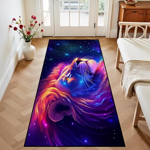 Galaxy Lion Rug 3D Fierce Lions Area Rugs for Kids Bedroom Living Room Playroom Gameroom Boys Glitter Carpet Throw Rugs Floor Mat 79 in x 39 in Galaxy