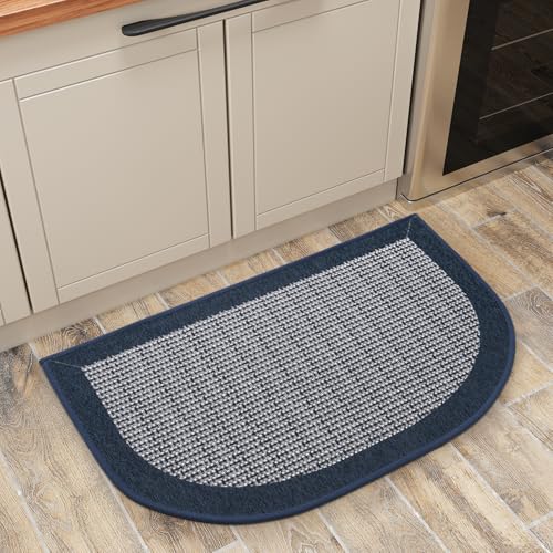 PADOOR Kitchen Mats for Floor, Kitchen Rugs Non Slip Washable, Half Circle Kitchen Floor Mat Sink Rug Rubber Backed Super Absorbent, 20”x32” Blue