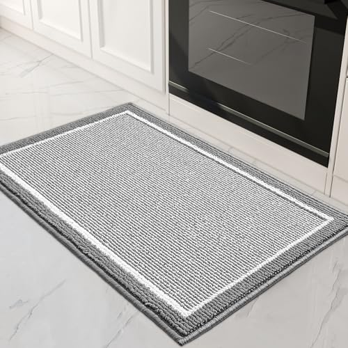 PADOOR Kitchen-Mats for Floor 100% Polypropylene Kitchen Rugs Non Slip Washable, Durable Dirt Resist TPR Backed Kitchen Floor Mat, 20"x32", Grey 20"x3