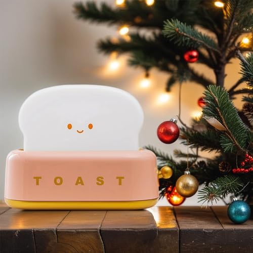 Toast Night Light, Kawaii Desk Decor Dimmable Bedside Night Lamp Rechargeable, Auto-Off Bedroom Sleep Light, Cute Gifts for Girls, Boys, Teens, Friend