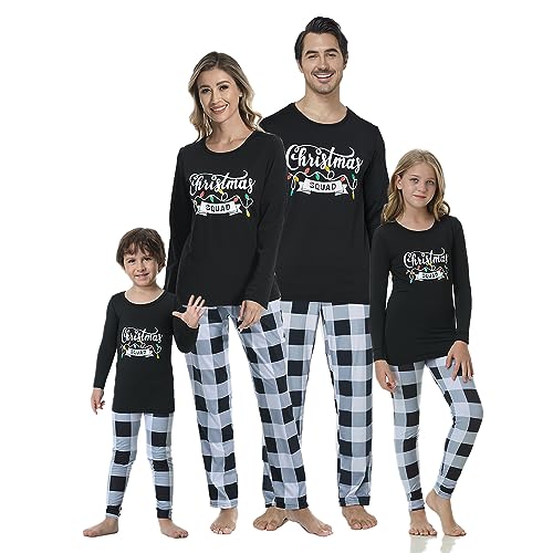 VENTELAN Family Matching Christmas Pajamas Set Holiday Santa Claus Sleepwear Xmas PJS Set for Couples and Kids Kids 3T Black-plaid