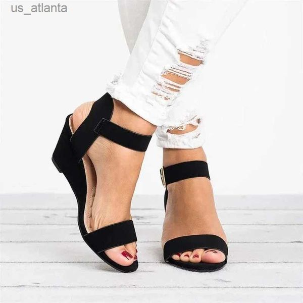 Sandals 2024 New Summer Womens Fashion Buckle Shoes Open Toe Wedge Casual Women Plus Size 43 Candy Color H240416 JCCL