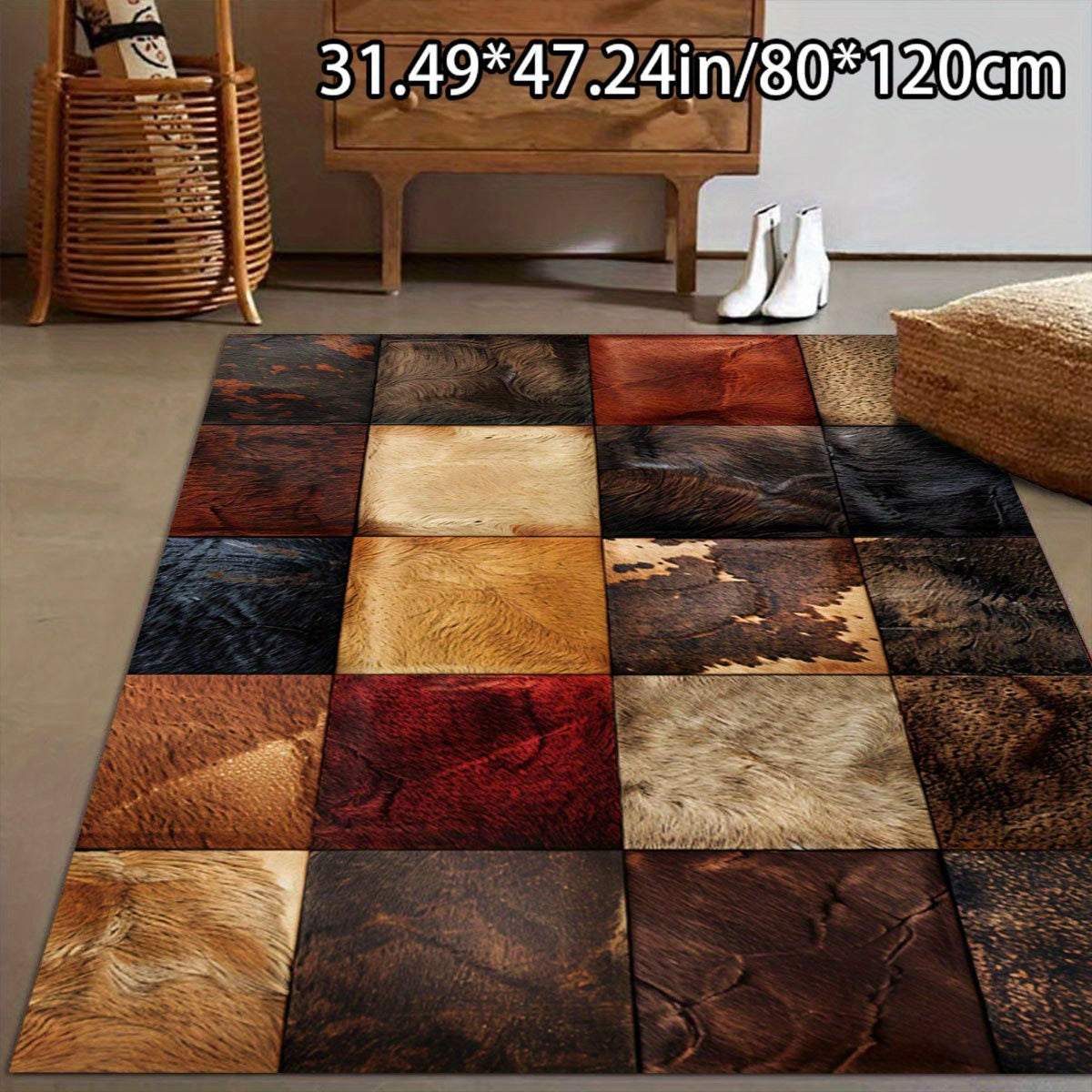 TEMU 1pc Golden Diamond Animal Print Floor Mat- Light Beige Multi-functional Decorative Mat, 100% Polyester Fiber Rectangular Floor Mat For Living