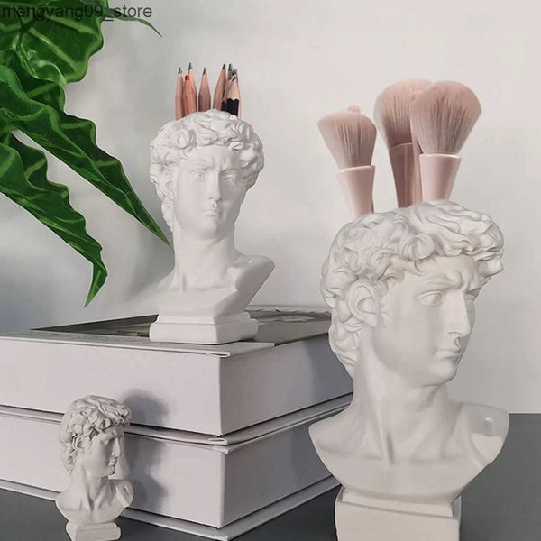 Vases Creative Pen Holder Art Flower Pot Makeup Brush Storage Portrait Human Head Resin David Medici Vase Home Decoration Ornaments J241210