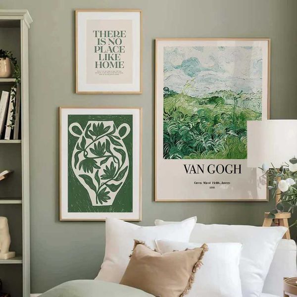 Green Botanical Vase La Mela Van Gogh Abstract Line Wall Art Canvas Painting Posters And Prints Pictures For Living Room DecorC250207