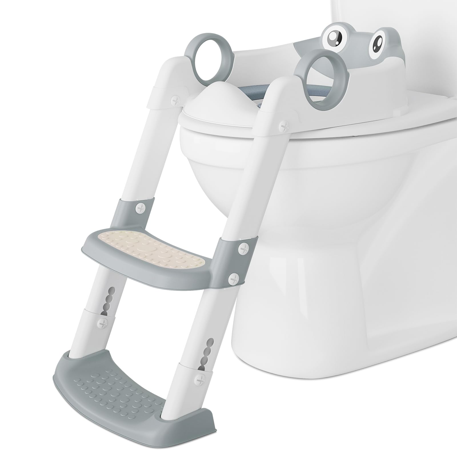 Garvee Potty Training Seat with Step Stool Ladder for Toddlers as a Potty Training Toilet Anti-Slip Safe Pads Adjustable Height Legs Gray