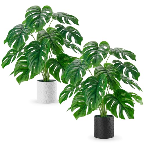 Der Rose 2 Pack 28'' Artificial Plants Indoor Large Fake Potted Plants Faux Monstera Plants Indoor Tall for Home Farmhouse Bedroom Living Room Decor