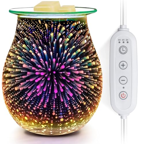 EQUSUPRO Wax Melt Warmer with Timer- Electric 3D Glass Wax Melter Candle Melt Warmer Wax Burner Fragrance Warmer for Scented Candles and Wax Melts to