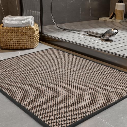 PADOOR Non-Slip Bath-Mats, Rubber-Backing Braided Absorbent Mats, Machine Washable Thin Bath Rugs Fit Under Door, Quick Dry for Bathroom Floor, 24x35