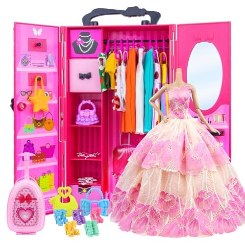ZITA ELEMENT Fashion Doll Closet Wardrobe Lot 101 Items for 11.5 Inch Girl Doll Including Ultimate Doll Clothes and Accessories, Wardrobe, Trunk, Casu