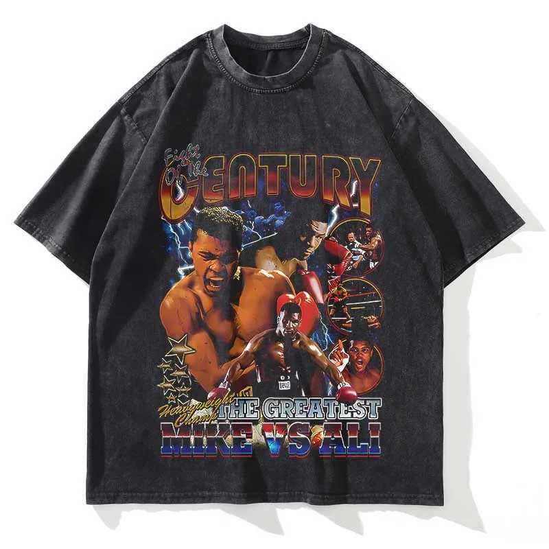 Summer Men Washed T Shirt Women Boxing star Graphic Printed Short Sleeve Oversized Vintage Casual Fashion Crew Neck T Shirt X250403