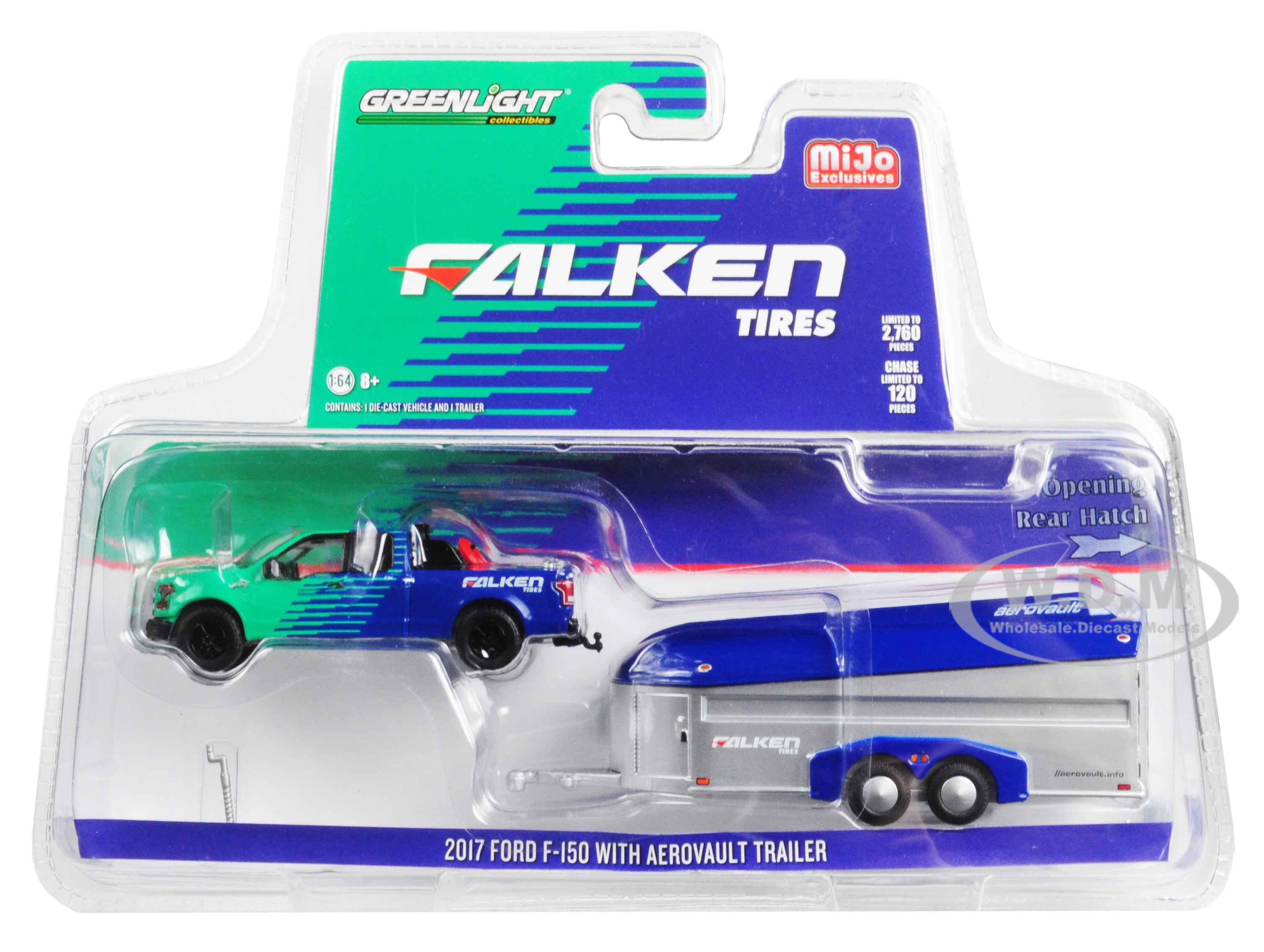 2017 Ford F-150 Pickup Truck and Aerovault Trailer "Falken Tires" Limited Edition to 2760 pieces Worldwide 1-64 Diecast Model Car by Greenlight