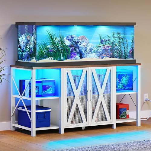 YITAHOME 90-120 Gallon Reptile Tank Stand with Power Outlet & LED Light, Heavy Duty Aquarium Stand with Accessories Storage Cabinet - Metal Fish Tank