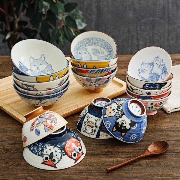 Cartoon Ceramic Japanese Bowl Cute Seasoning Kitchen TablewareSoup Rice Bowls Instant Noodle Bowls Underglaze Colored PlatesC250118