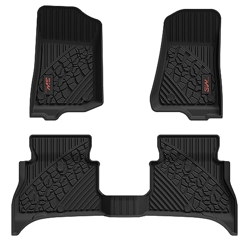 3W Floor Mats Fit for Jeep Wrangler 4XE 2021-2024 2025 Hybrid 4 Door (Non JL or JK), Black All-Weather TPE Floor Liner for 1st and 2nd Row Full Set Ca