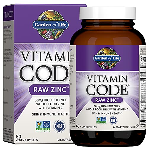 Garden of Life Zinc Supplements 30mg High Potency Raw Zinc and Vitamin C Multimineral Supplement, Vitamin Code Vitamins Trace Minerals & Probiotics fo