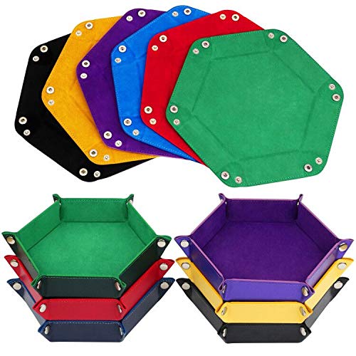 K.T. Fancy Dice Tray 6 Pieces Folding D&D Dice Tray Dice Holder Storage Box for Rolling Dice Games Metal Dice Rolling Tray PU Leather and Velvet 6 PCS