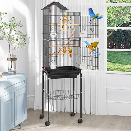 YITAHOME 62 Inch Large Bird Cage​ - ​Metal Flight Cage​ with ​Rolling Stand, ​Feeding Doors​ & ​Hanging Accessories​ for ​Parrots �