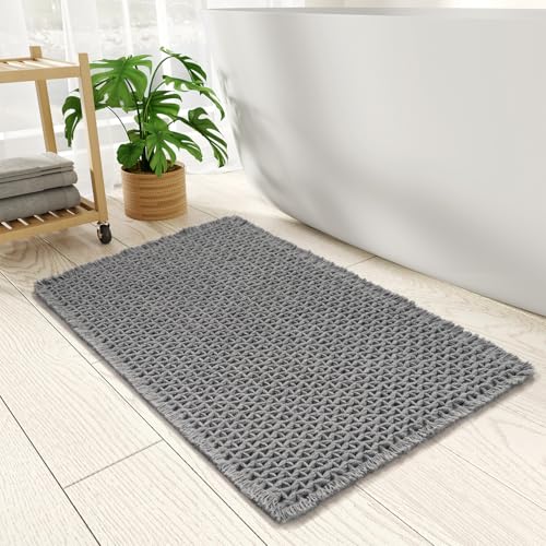 PADOOR Checkered Bath Mat Super Absorbent Non Slip Bath Mats for Bathroom Floor 3D Woven Quick Dry Bathroom Mat Machine Washable Bathroom Rugs Beside