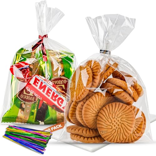 NPLUX 100 Pack Cellophane Bags Small Plastic Cookie Bag Clear Treat Bags with Twist Ties for Small Gift Party Favors, Bakery, Candy, Popcorn(4×6In) 4