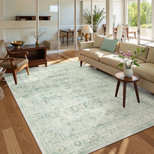Lahome Vintage 5x7 Washable Green Rugs for Living Room Bedroom, Soft Dining Room Rugs for Under Table, Non Slip Indoor Throw Carpet for Entryway Kitch