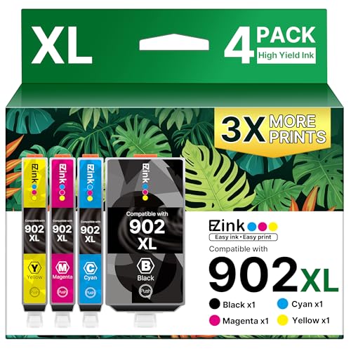 E-Z Ink Compatible 902 902XL Ink Cartridges for HP Printers Replacement for HP 902XL Ink Cartridges Combo Pack 4 Pack for Officejet Pro 6978 6968 6960