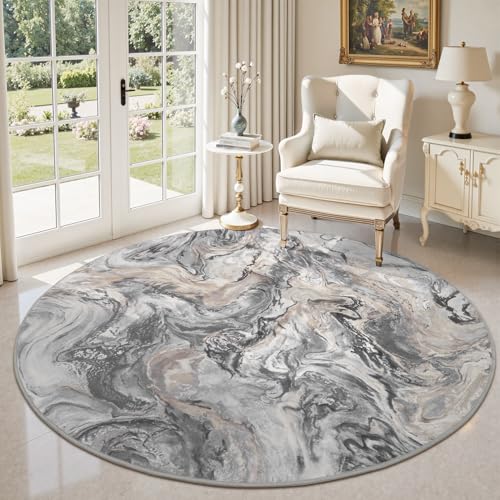 6x6 Round Area Rugs for Living Room, Modern Abstract Rug for Bedroom, Contemporary Machine Washable Rug, Large Stain Resistant Carpet for Dining Room