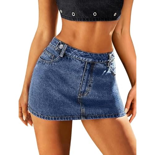 Eddoyee Denim Mini Skirt Women Jeans Skirts 5 Pockets High Waisted Y2K Stretch Cute Bows Short Jean Skirt Dark Blue 1 Small